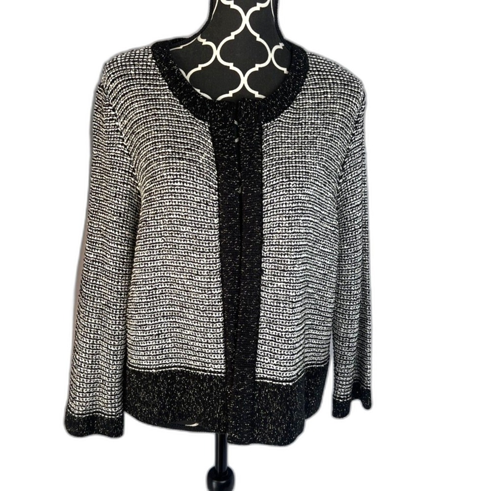 Apt 9 Metallic Threaded Knit Black Trim Open Front Dressy Cardigan Size XL